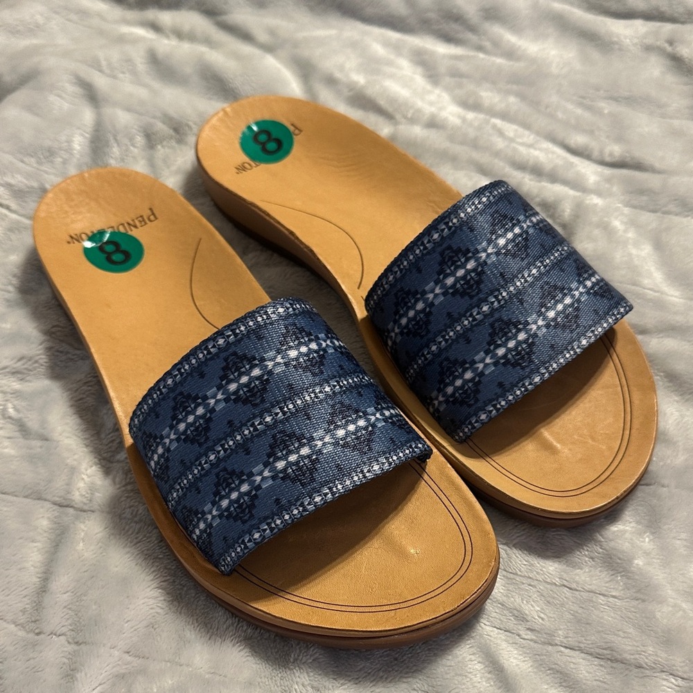 NWT Pendleton Patterned Blue Slide Sandals - image 1